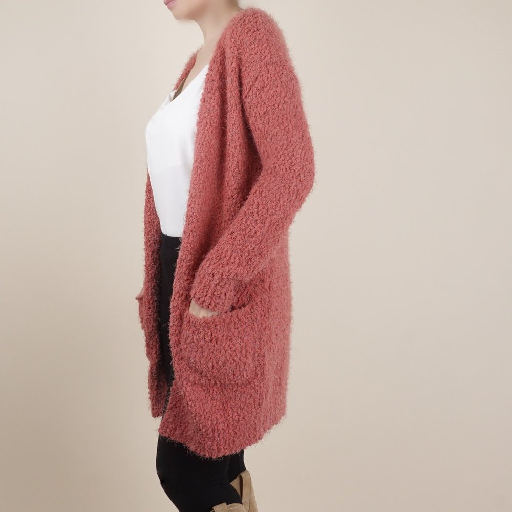Boucle Popcorn Cardigan in Cheery Terracotta